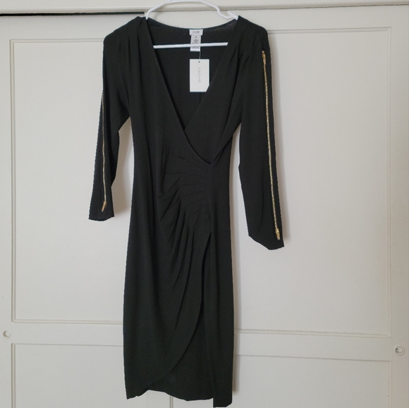 Cache Black Cocktail Dress with Gold Zippered Sleeves. NWT. Size Small. - Picture 1 of 7